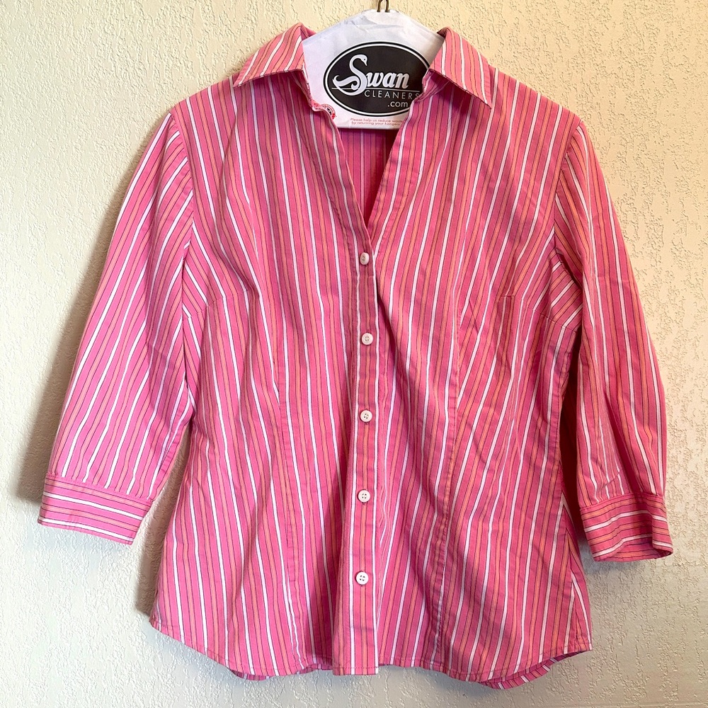 Worthington Button Down 3/4 Sleeve Top Pink 12P